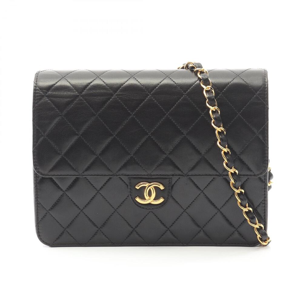 Chanel Matelasse Single Flap Shoulder Bag Lambskin Sheepskin Black